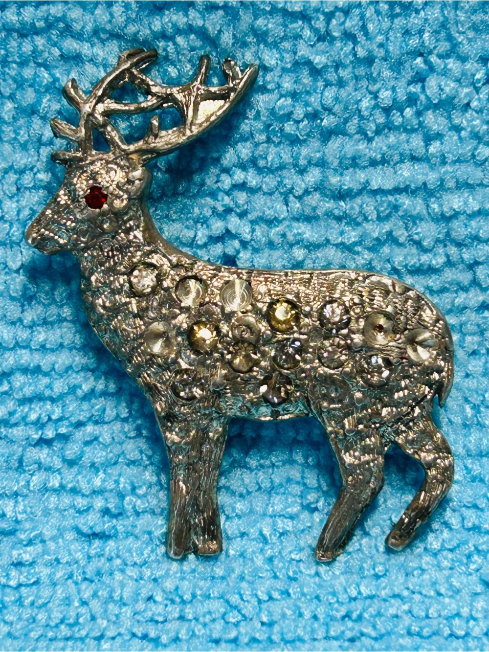 Silver Jeweled Deer/Stag Mid-Century Brooch - Silver VGC